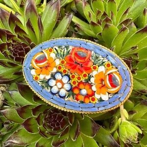 WOW Vintage Venetian Micro Mosaic Millefiori Caned Glass Bouquet Italian Brooch